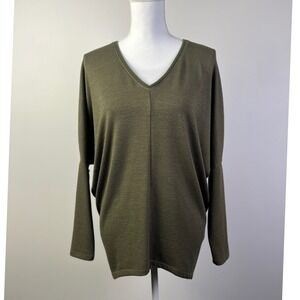White House Black Market Minimalist Olive Green V-Neck Dolman Sleeve Top‎ XXS
